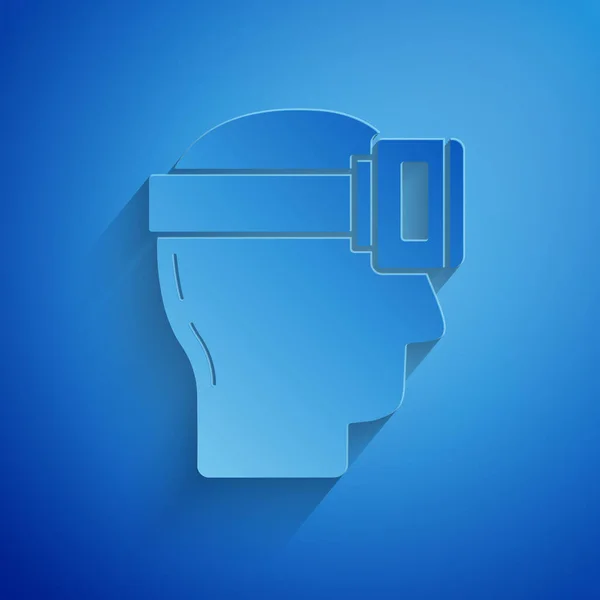 Cięcie papieru Ikona okularów wirtualnej rzeczywistości odizolowana na niebieskim tle. Stereoskopowa maska 3D vr. Papier w stylu sztuki. Ilustracja wektora — Wektor stockowy