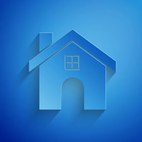 Papier découpé icône de la maison isolé sur fond bleu. Symbole domestique. Style art du papier. Illustration vectorielle — Image vectorielle