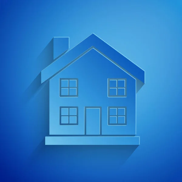 Pappersklipp House ikon isolerad på blå bakgrund. Hemsymbol. Papperskonst. Vektor Illustration — Stock vektor