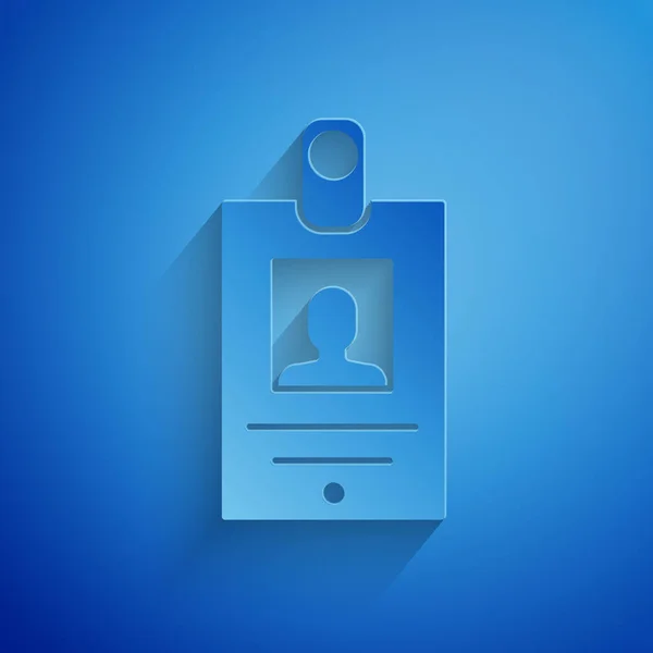 Papier découpé icône badge d'identification isolé sur fond bleu. Il peut être utilisé pour la présentation, l'identité de l'entreprise, la publicité. Style art du papier. Illustration vectorielle — Image vectorielle