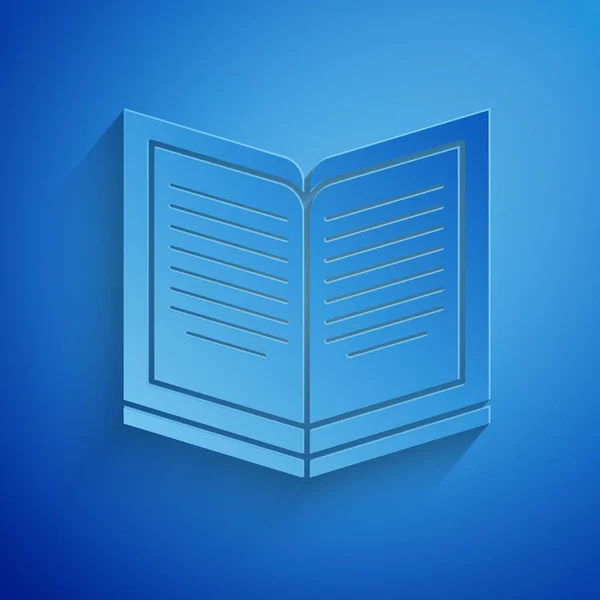 Corte de papel Icono de libro abierto aislado sobre fondo azul. Estilo de arte de papel. Ilustración vectorial — Vector de stock