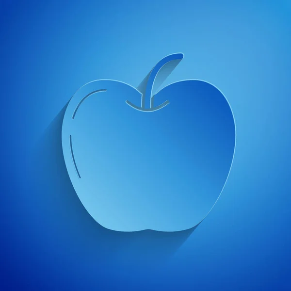 Papiergeschnittenes Apple-Symbol isoliert auf blauem Hintergrund. Obst mit Blattsymbol. Papierkunst. Vektorillustration — Stockvektor