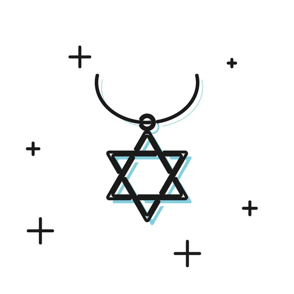 Schwarzer Stern der david Halskette auf Kettensymbol isoliert auf weißem Hintergrund. jüdisches Religionssymbol. Symbol des Israel. Schmuck und Accessoires. Vektorillustration — Stockvektor