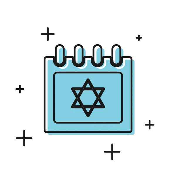 Чёрный еврейский календарь со звездой иконы Дэвида изолирован на белом фоне. Календарь Хануки. Векторная миграция — стоковый вектор