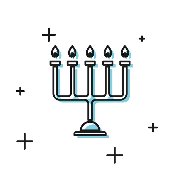 Svart Hanukkah menorah ikon isolerad på vit bakgrund. Hanukkah traditionell symbol. Helgreligion, judisk ljusfestival. Vektor Illustration — Stock vektor