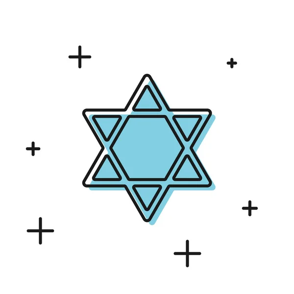 Black Star Dávid ikon elszigetelt fehér háttér. Zsidó vallás szimbóluma. Izrael jelképe. Vektoros illusztráció — Stock Vector
