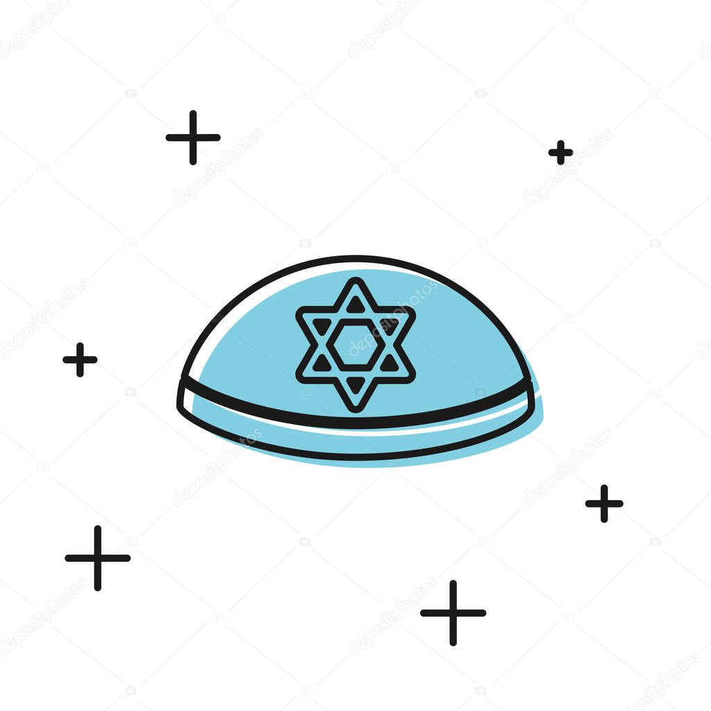 Black Jewish kippah with star of david icon isolated on white background. Jewish yarmulke hat. Vector Illustration