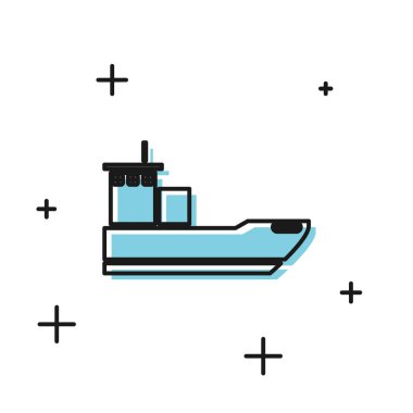 Siyah Kargo gemi simgesi beyaz arka plan üzerinde izole. Vektör İllüstrasyonu