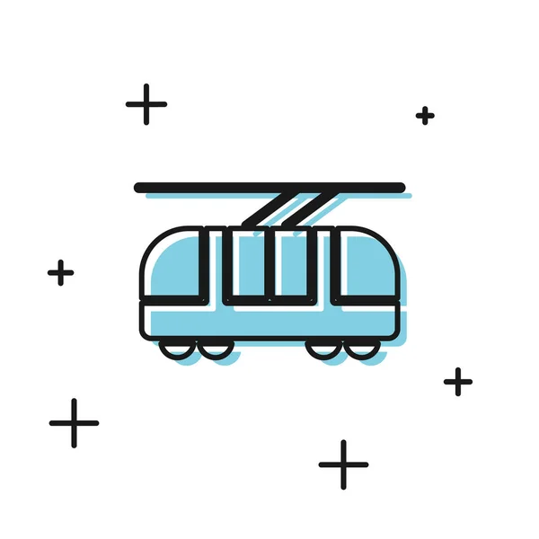Svart spårvagn och järnväg ikon isolerad på vit bakgrund. Kollektivtrafiks symbol. Vektor illustration — Stock vektor