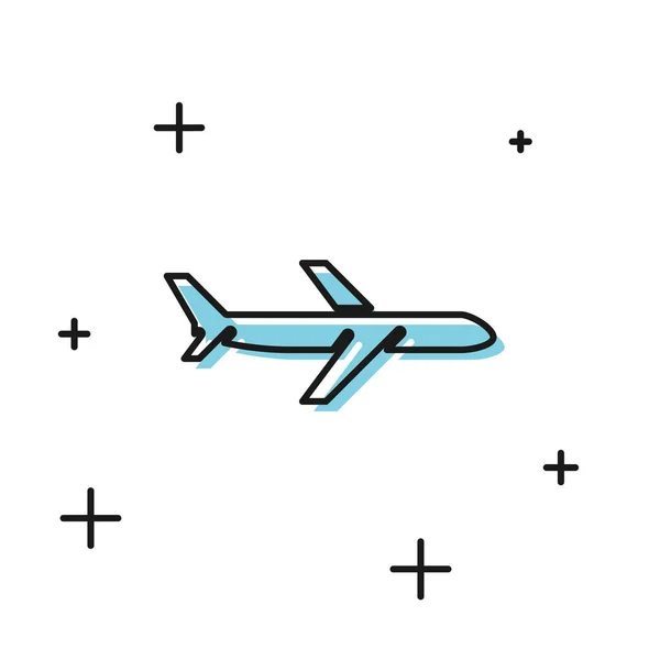 Schwarzes Flugzeug-Symbol isoliert auf weißem Hintergrund. Flugzeugikone. Verkehrszeichen. Vektorillustration — Stockvektor