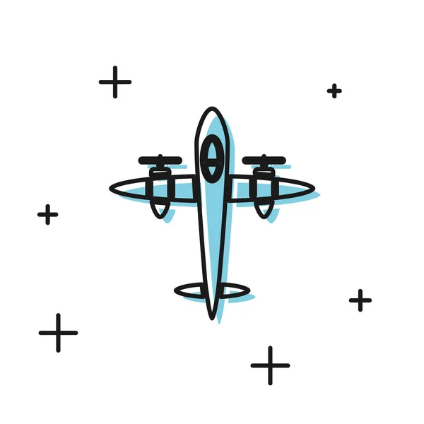 Schwarzes altes Retro-Oldtimer-Flugzeug-Symbol isoliert auf weißem Hintergrund. Flugzeugikone. Verkehrszeichen. Vektorillustration — Stockvektor