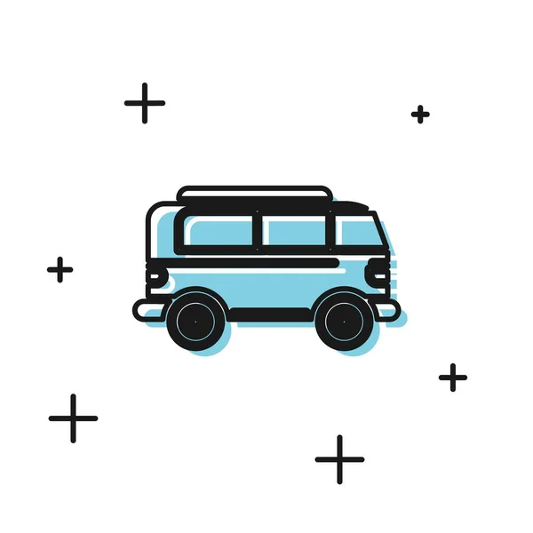 Siyah Retro minivan simgesi beyaz arka plan üzerinde izole. Eski retro klasik seyahat van. Vektör İllüstrasyonu — Stok Vektör