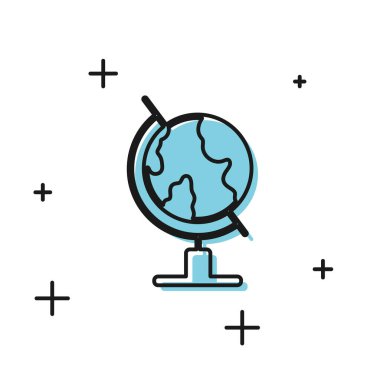 Siyah Dünya dünya simgesi beyaz arka plan üzerinde izole. Vektör İllüstrasyonu