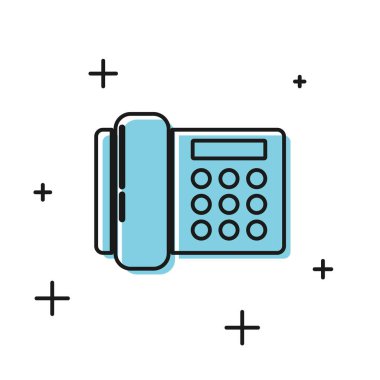 Beyaz arka planda yalıtılmış siyah telefon simgesi. Sabit telefon. Vektör İllüstrasyonu