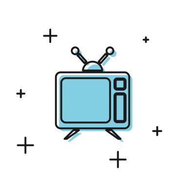 Siyah Tv simgesi beyaz arka planda yalıtılmış. Televizyon tabelası. Vektör İllüstrasyonu