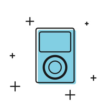 Siyah Müzik oynatıcı simgesi beyaz arka planda yalıtılmış. Taşınabilir müzik cihazı. Vektör İllüstrasyonu