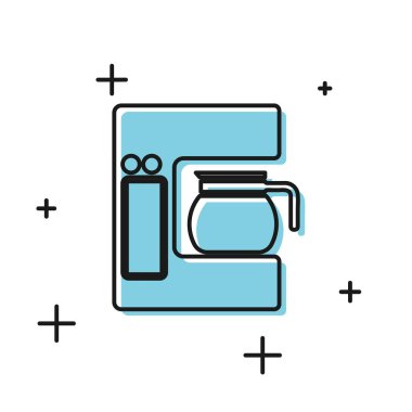 Beyaz arka plan üzerinde izole cam pot simgesi ile Siyah Kahve makinesi. Vektör İllüstrasyonu