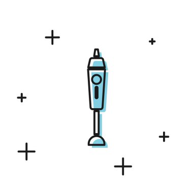 Siyah Blender simgesi beyaz arka planda yalıtılmış. Kase ile Mutfak elektrik sabit karıştırıcı. Pişirme smoothies, kokteyl veya meyve suyu. Vektör İllüstrasyonu