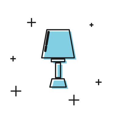 Siyah Masa lambası simgesi beyaz arka planda yalıtılmış. Vektör İllüstrasyonu