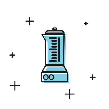 Siyah Blender simgesi beyaz arka planda yalıtılmış. Kase ile Mutfak elektrik sabit karıştırıcı. Pişirme smoothies, kokteyl veya meyve suyu. Vektör İllüstrasyonu