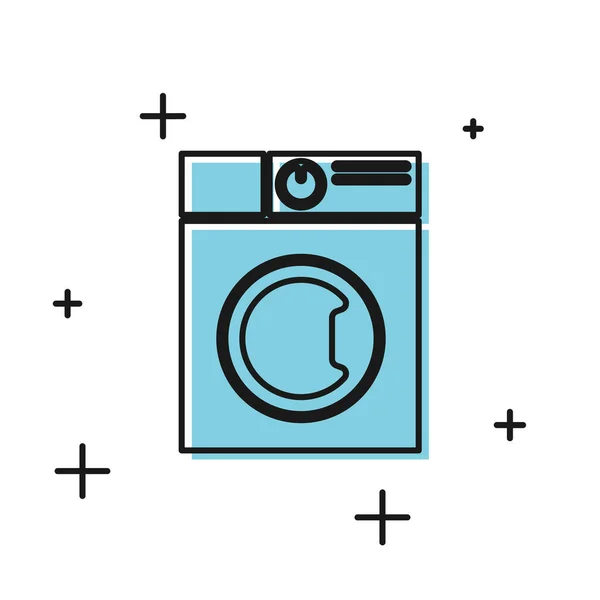 Schwarzes Unterlegscheibensymbol isoliert auf weißem Hintergrund. Waschmaschinensymbol. Waschmaschine - Waschmaschine. Haushaltsgerätesymbol. Vektorillustration — Stockvektor
