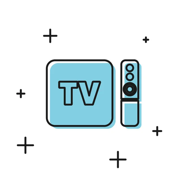 Siyah Multimedya ve Tv kutusu alıcısı ve beyaz arka plan üzerinde izole uzaktan kumanda simgesi ile oyuncu. Vektör İllüstrasyonu — Stok Vektör
