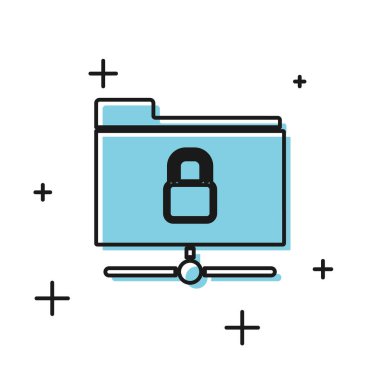 Siyah Ftp dizini ve kilit simgesi beyaz arkaplanda izole edildi. Yazılım güncellemesi kavramı. Güvenlik, güvenlik, koruma kavramı. Vektör İllüstrasyonu