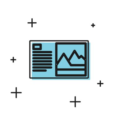 Siyah kartpostal simgesi beyaz arkaplanda izole edildi. Vektör İllüstrasyonu