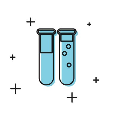 Beyaz arka planda siyah test tüpü ve kimyasal test ikonu izole edildi. Laboratuvar cam levhası. Vektör İllüstrasyonu