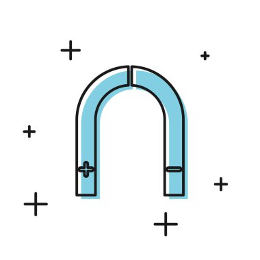 Siyah Mıknatıs simgesi beyaz arkaplanda izole edildi. At nalı mıknatısı, manyetizma, manyetizma, çekim. Vektör İllüstrasyonu