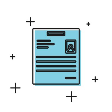 Beyaz arkaplanda siyah kişisel belge simgesi izole edildi. Dosya simgesi. Kontrol listesi simgesi. İş konsepti. Vektör İllüstrasyonu