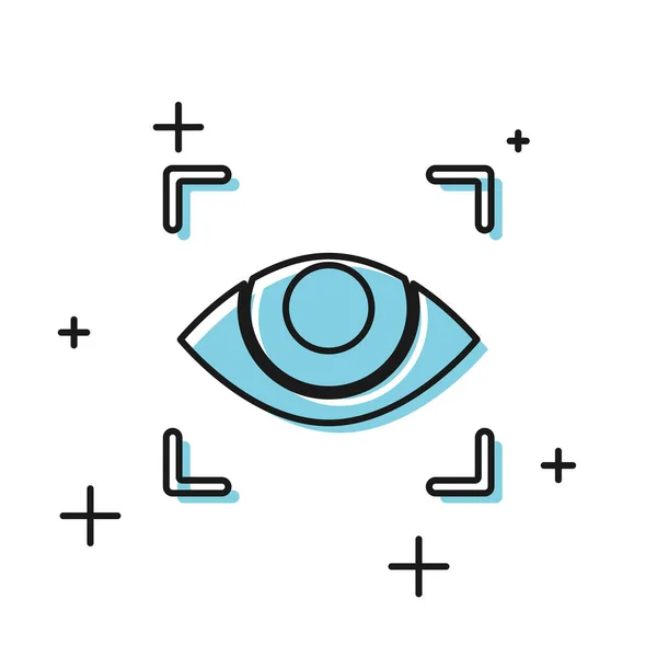 Icona di scansione Occhio Nero isolata su sfondo bianco. Occhio di scansione. Controllo di sicurezza. Segno oculare informatico. Illustrazione vettoriale — Vettoriale Stock