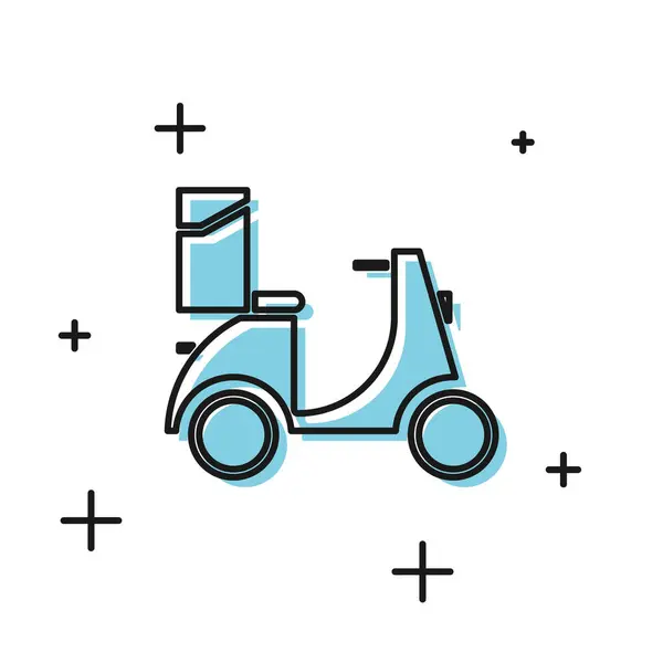 Ícone de entrega Scooter preto isolado no fundo branco. Conceito de serviço de entrega. Ilustração vetorial — Vetor de Stock