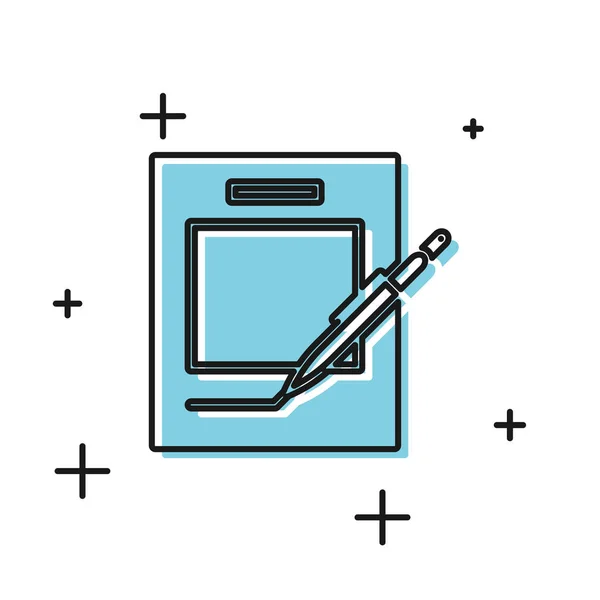 Carnet vierge noir et icône de stylo isolé sur fond blanc. Papier et stylo. Illustration vectorielle — Image vectorielle