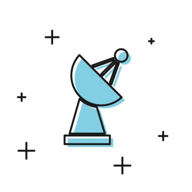 Siyah Radar simgesi beyaz arkaplanda izole edildi. Arama sistemi. Uydu sinyali. Vektör İllüstrasyonu