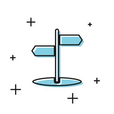 Siyah Yol trafik tabelası. Beyaz arkaplanda sinyal simgesi izole edildi. İşaretçi sembolü. İzole sokak bilgi levhası. Yön tabelası. Vektör İllüstrasyonu