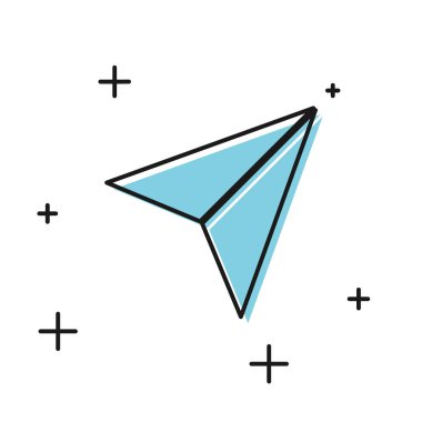 Siyah kağıt uçak simgesi beyaz arkaplanda izole edildi. Vektör İllüstrasyonu