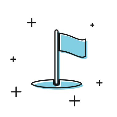 Beyaz arkaplanda Siyah Bayrak simgesi izole edildi. Yer belirleyici sembol. Vektör İllüstrasyonu