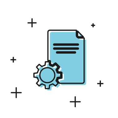 Siyah Dosya belge simgesi beyaz arkaplanda izole edildi. Ayarlama, servis, ayar, bakım, onarım, onarım. Vektör İllüstrasyonu