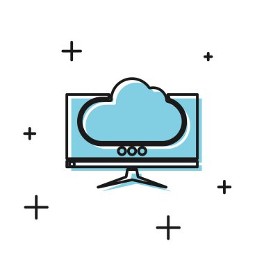 Siyah Bilgisayar ekran simgesi beyaz arkaplanda izole edildi. Elektronik cihaz. Ön manzara. Vektör İllüstrasyonu