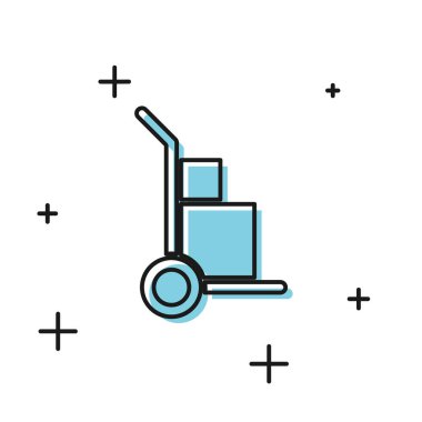 Siyah El kamyon ve kutular simgesi beyaz arka plan üzerinde izole. Dolly sembolü. Vektör İllüstrasyonu