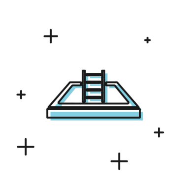 Beyaz arka planda izole edilmiş merdiven ikonu olan siyah yüzme havuzu. Vektör İllüstrasyonu