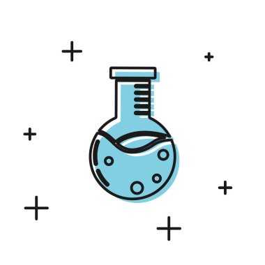 Beyaz arka planda siyah test tüpü ve kimyasal test ikonu izole edildi. Laboratuvar cam levhası. Vektör İllüstrasyonu