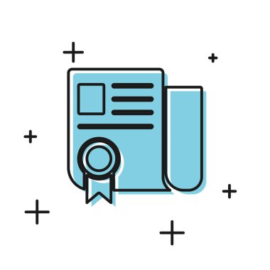 Beyaz arkaplanda siyah sertifika şablon simgesi izole edildi. Başarı, ödül, diploma, burs, diploma. İş başarısı sertifikası Vektör İllüstrasyonu