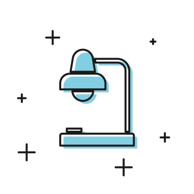 Siyah Masa lambası simgesi beyaz arka planda yalıtılmış. Masa ofis lambası. Vektör İllüstrasyonu