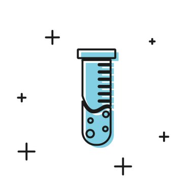 Beyaz arka planda siyah test tüpü ve kimyasal test ikonu izole edildi. Laboratuvar cam levhası. Vektör İllüstrasyonu