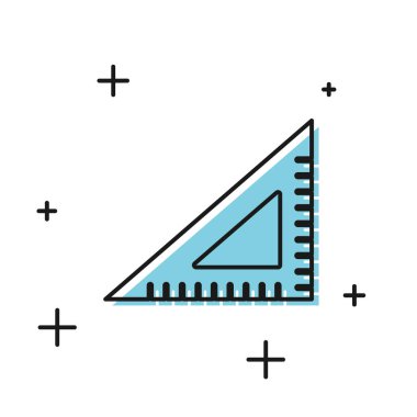 Siyah üçgen cetvel simgesi beyaz arka planda yalıtılmış. Düz sembolü. Geometrik sembol. Vektör Illustration