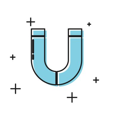 Siyah Mıknatıs simgesi beyaz arkaplanda izole edildi. At nalı mıknatısı, manyetizma, manyetizma, çekim. Vektör İllüstrasyonu