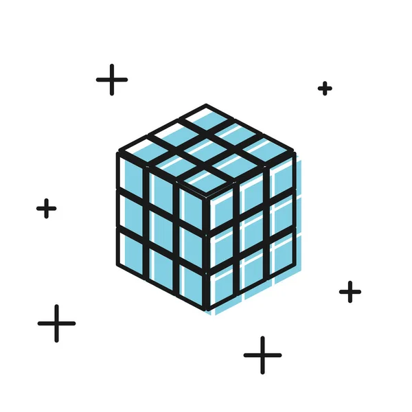 Ícone de cubo Rubik preto isolado no fundo branco. Brinquedo mecânico. Rubiks cubo 3d combinação quebra-cabeça. Ilustração vetorial — Vetor de Stock