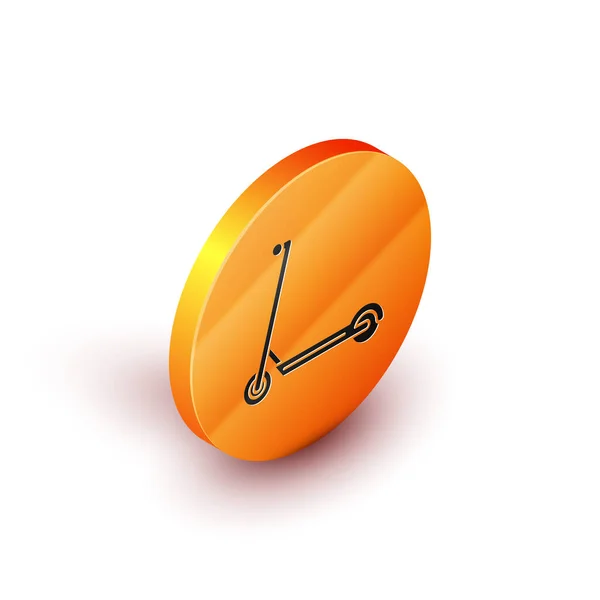 Isometric Scooter icon isolated on white background. Orange circle button. Vector Illustration — Stock Vector
